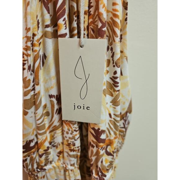 Joie Dress Womens XL Brown Bloom Boho Halter Maxi Pleat Slit Neutral Sundress - Picture 4 of 7